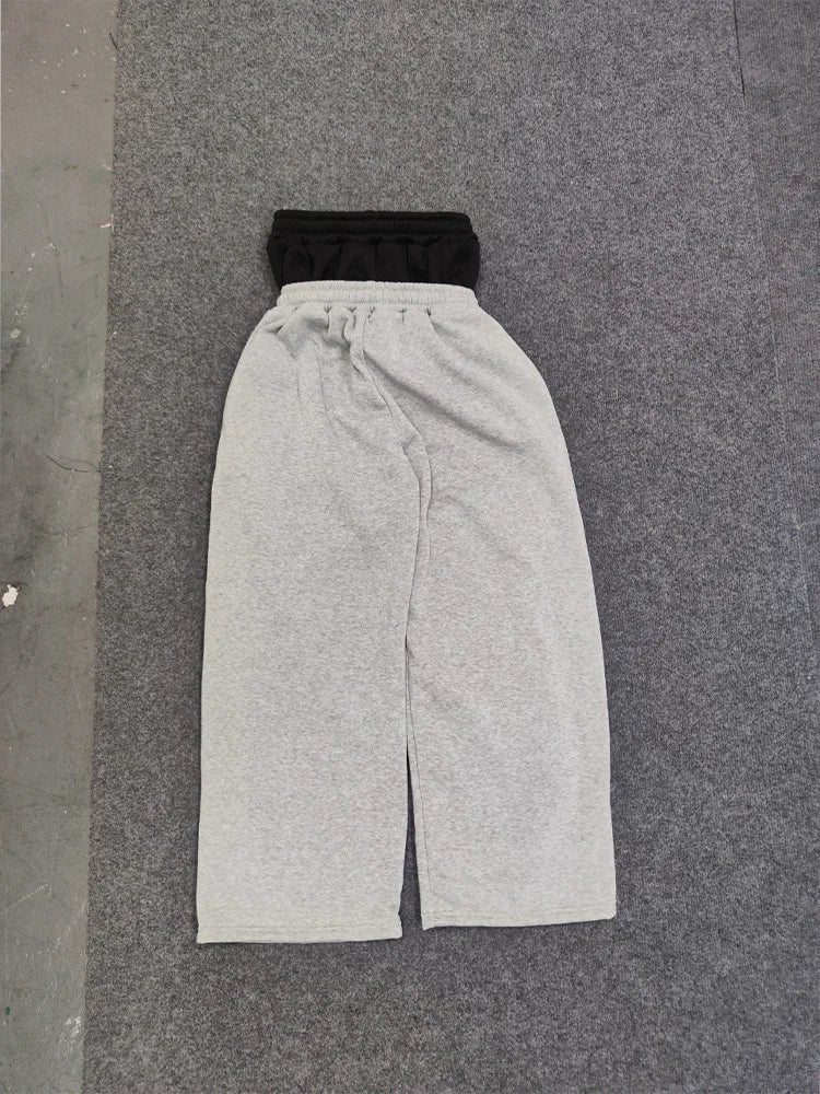 2025 European and American Embroidered Street Couple Double Head Double Waist Pants Personalized Printed Pattern Pants