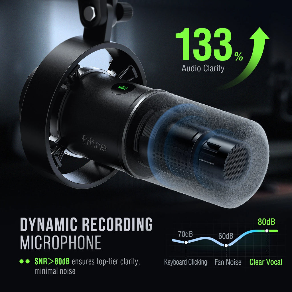 FIFINE USB/XLR Dynamic Microphone with Shock Mount,Touch-mute,Headphone Jack&Volume Control,for PC or Sound Card Recording -K688