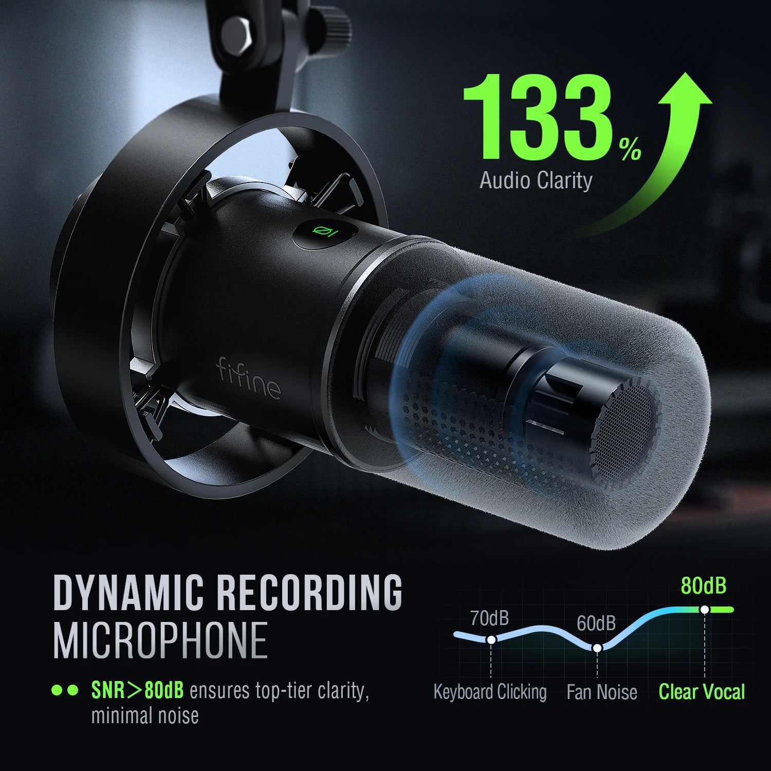 FIFINE USB/XLR Dynamic Microphone with Shock Mount,Touch-mute,Headphone Jack&Volume Control,for PC or Sound Card Recording -K688