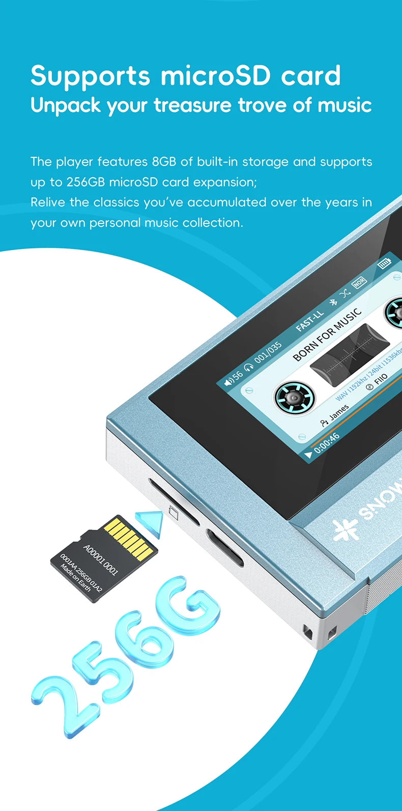 SnowSky/FiiO Echo Mini HiFi Bluetooth MP3 Pure Music Player, 15Hours Playback, 3.5mm/4.4mm Headphones Output