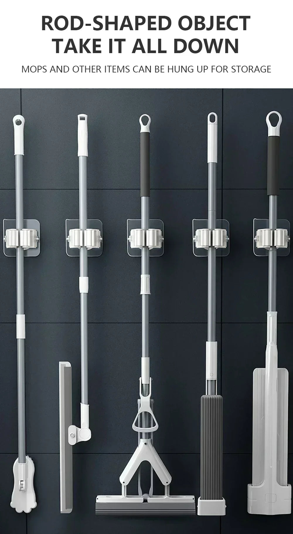 Self-adhesive Mop Holder Broom Stand Wall Mounted Mop Support Sweeping Brush Hook Storage Organizer Bathroom Kitchen Accessories