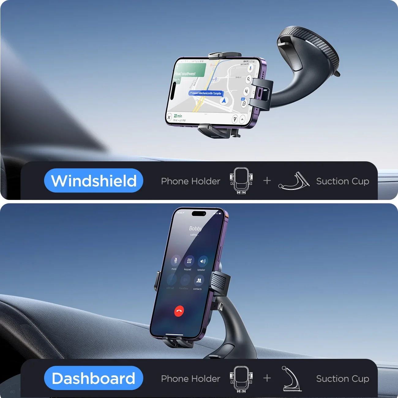 Joyroom Car Phone Holder Mount Car Strong Suction Hands-Free Universal Cell Phone Stand For Dashboard/Windshield 360° Rotation