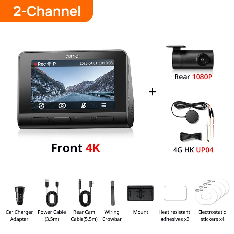 New 70mai 4K Dash Cam A810S HDR Supercapacitor 4G LTE Wi-Fi 6 Voice Control GPS ADAS 70mai A810S Upgrade Version of 70mai A810