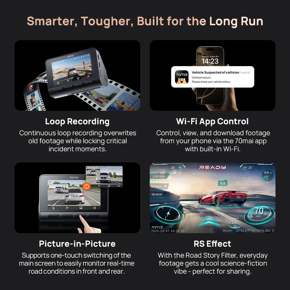 New 70mai 4K Dash Cam A810S HDR Supercapacitor 4G LTE Wi-Fi 6 Voice Control GPS ADAS 70mai A810S Upgrade Version of 70mai A810