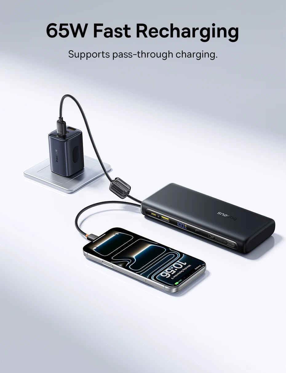 【CCC】Baseus 25000mAh 145W Power Bank Built-In Dual USB-C Cable Fast Charge Digital Display Power Bank For Mac iPhone Samsung