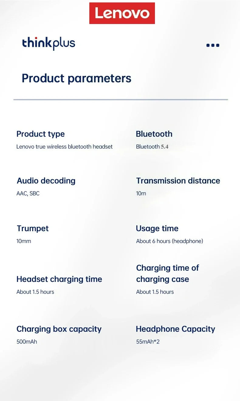 Lenovo XT80 Wireless Headphones Bluetooth 5.4 Earphones True with Mic Button Control Noise Reduction Earhooks Waterproof Headset