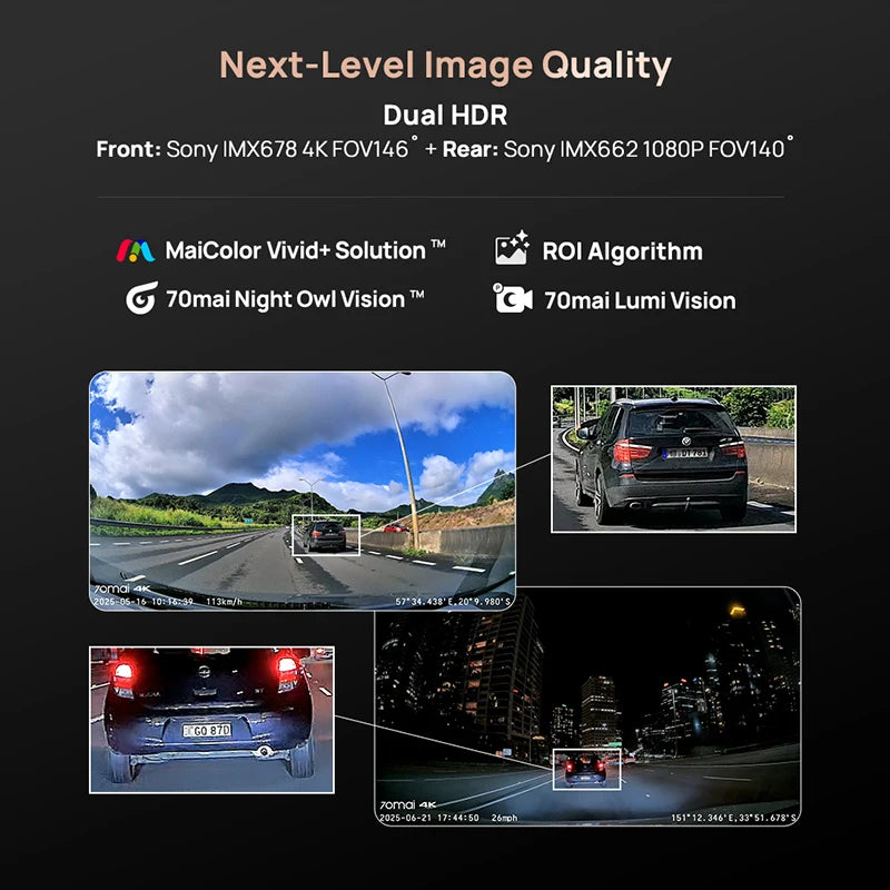 New 70mai 4K Dash Cam A810S HDR Supercapacitor 4G LTE Wi-Fi 6 Voice Control GPS ADAS 70mai A810S Upgrade Version of 70mai A810
