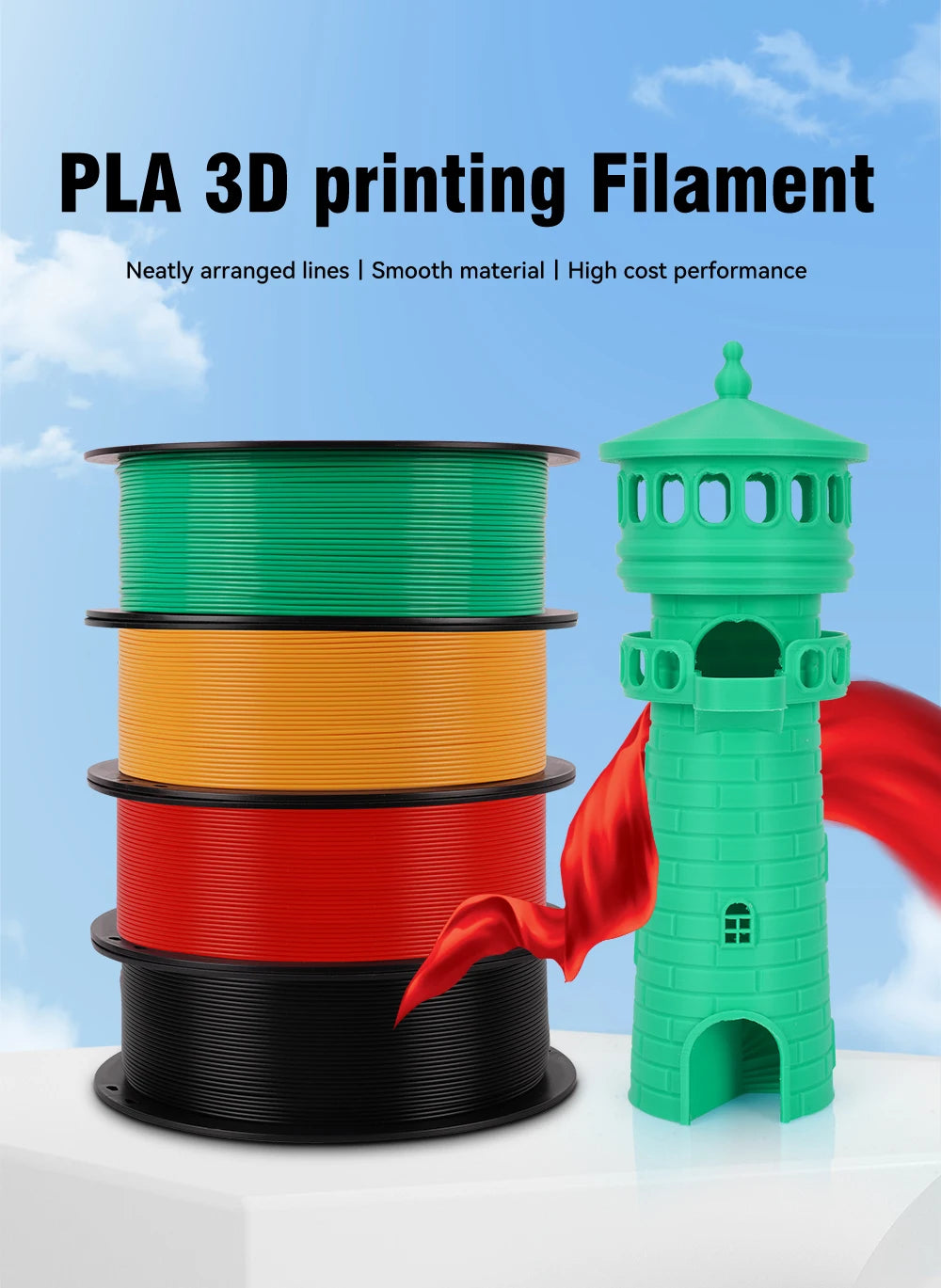 KINGROON 22LBS PETG or PLA filament 3D Printer Filament 10 Rolls 1KG 1.75MM Eco-Friendly Good Toughness Mix Color