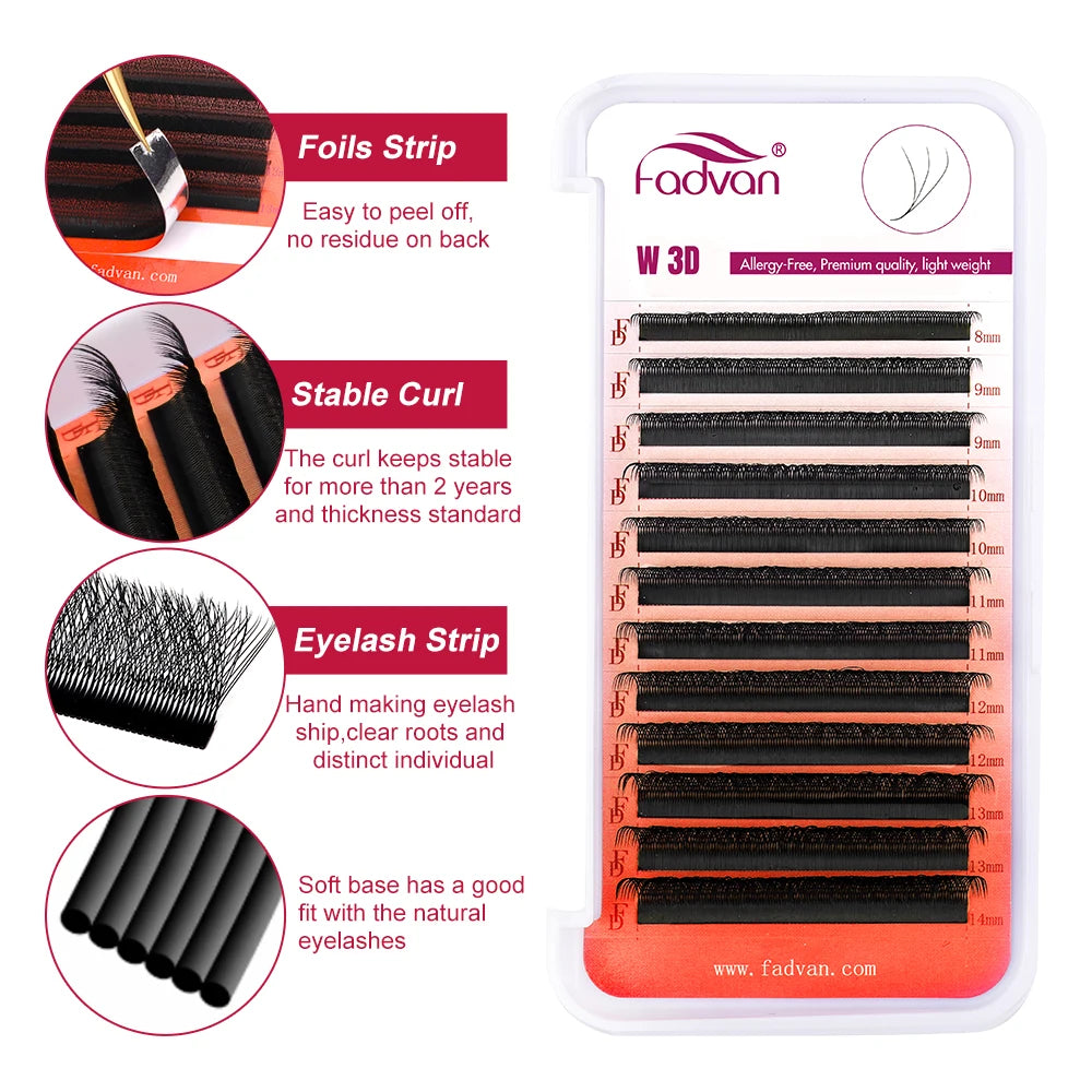 FADVAN 3D/4D/5D/6D/7D/8D W Shaped Eyelash Extension C D Curl Natural Mink Lash Premade Volume Fan False Eyelashes Makeup Supplie