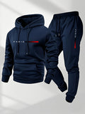 2025 letter printed sportswear set men's hooded sweatshirt long pants set spring and autumn winter warm suit