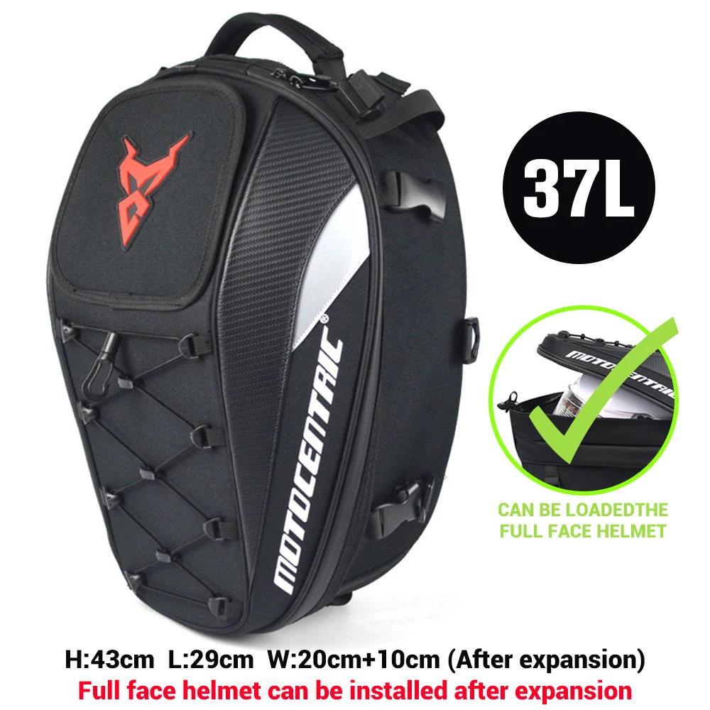 MOTOCENTRIC Motorcycle Back Seat Bags Waterproof Tail Bag Rear Seat Bag Multifunctional Motorbike Helmet Bag Moto Rider Backpack