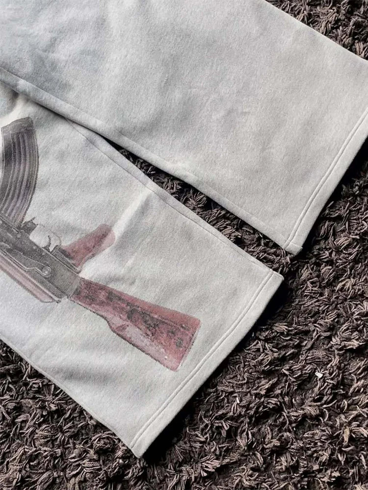 2025 European and American Embroidered Street Couple Double Head Double Waist Pants Personalized Printed Pattern Pants