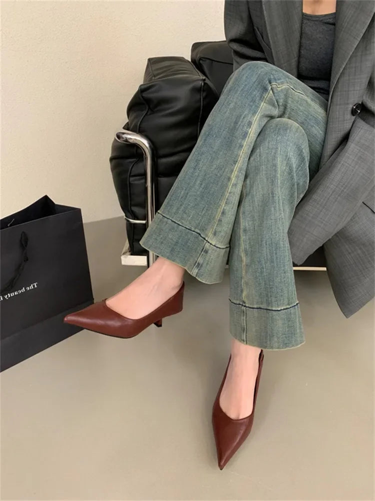 Eilyken Spring Design Leopard Print Woman Pumps Pointed Toe Thin Low Heels Elegant Party Female Shoes Zapatos De Mujer