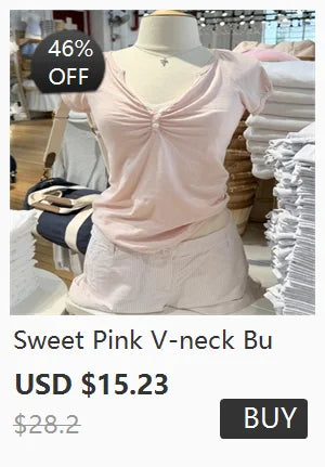 Pink Striped Slim Long Sleeve Tees Women Spring Casual Cotton O-neck Tshirt New Tops Clothes Sweet Cute  Vintage T-shirts Y2K