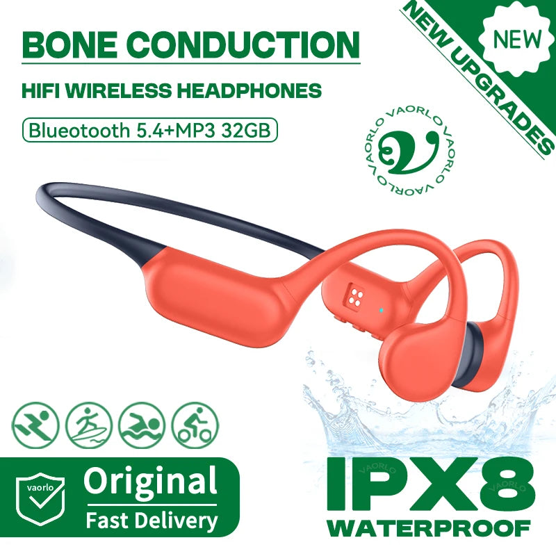 Bluetooth 5.4 Bone Conduction Earphones IPX8 Waterproof MP3 Player Hifi Ear-hook Wireless Headphone With Mic Headset For Swimmin