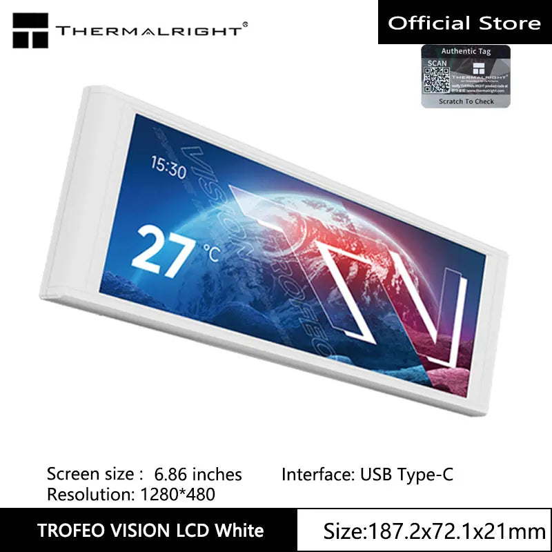 Thermalright TROFEO VISION LCD IPS full-color LCD screen，9.16 inches/magnetic/1920*480 resolution/USB Type-C port Display screen