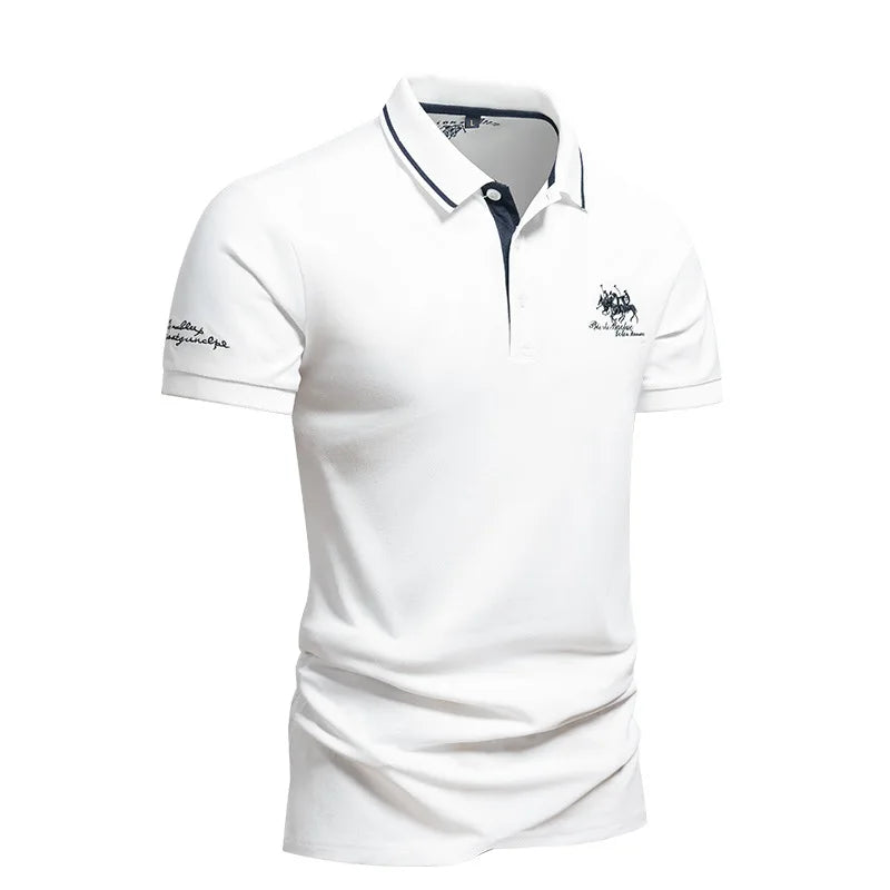 summer Men's Short Sleeve Embroidered Polo T-Shirt Lightweight Casual Streetwear Lapel Vintage Business tshirts