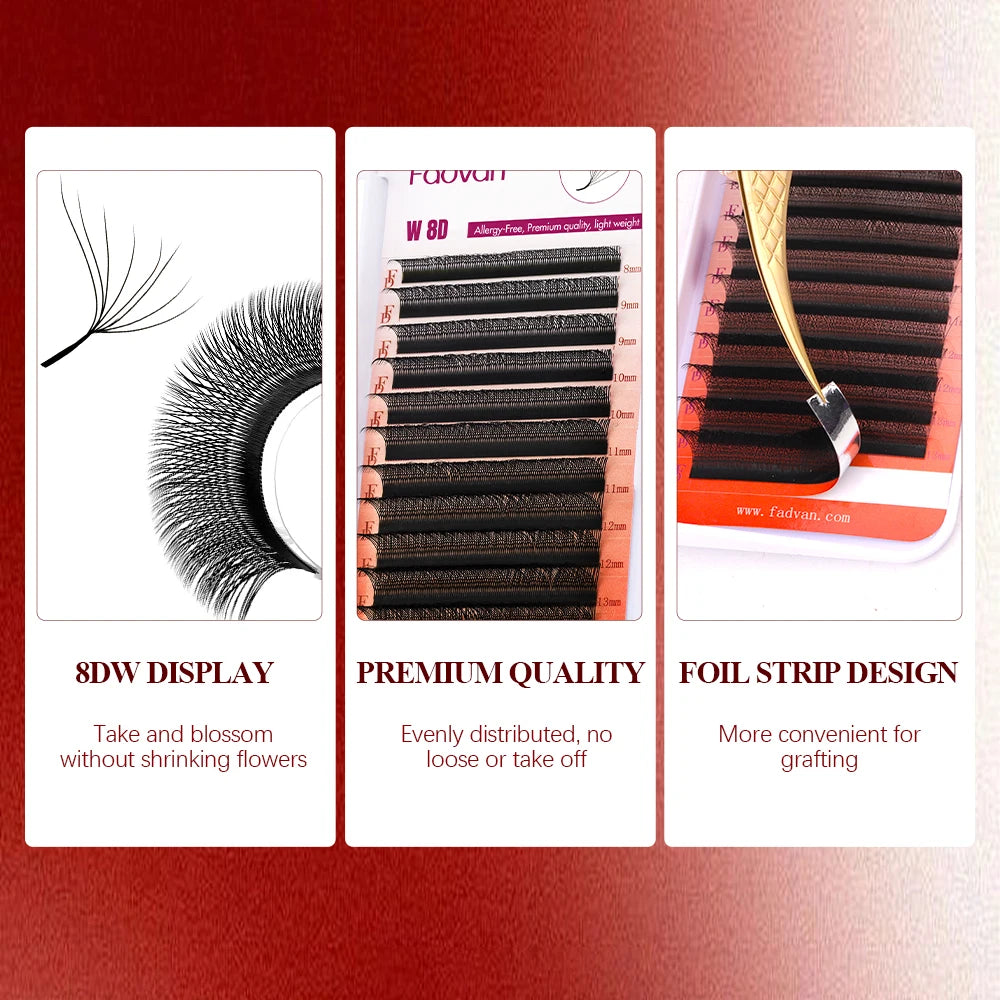 FADVAN 3D/4D/5D/6D/7D/8D W Shaped Eyelash Extension C D Curl Natural Mink Lash Premade Volume Fan False Eyelashes Makeup Supplie