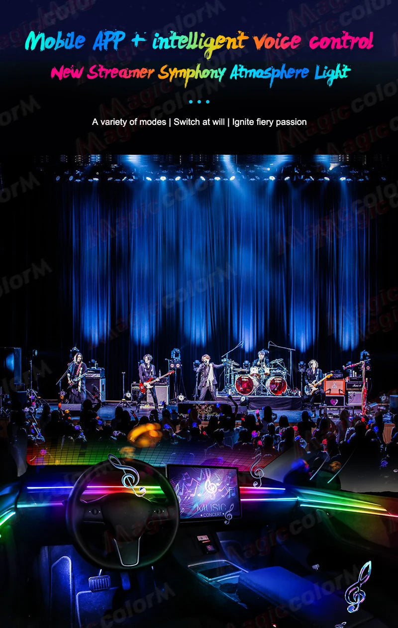 18 in 1 Led Car Ambient Lights 213 64 Color RGB Symphony Streamer Bluetooth Rainbow Interior Acrylic Strips Atmosphere Lamp Kit