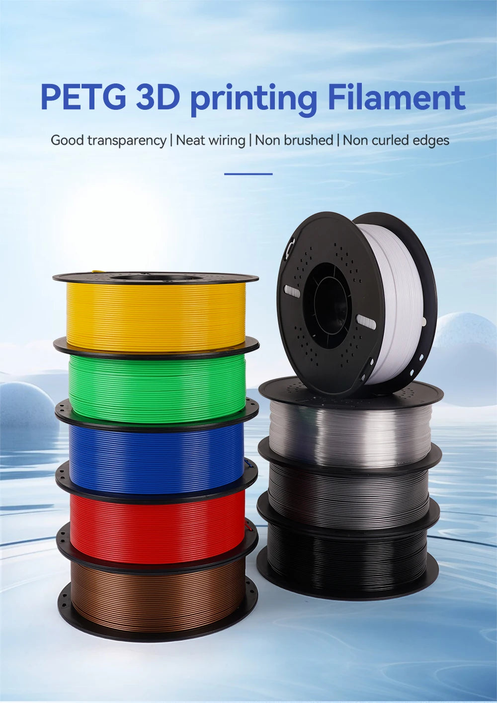 KINGROON 22LBS PETG or PLA filament 3D Printer Filament 10 Rolls 1KG 1.75MM Eco-Friendly Good Toughness Mix Color
