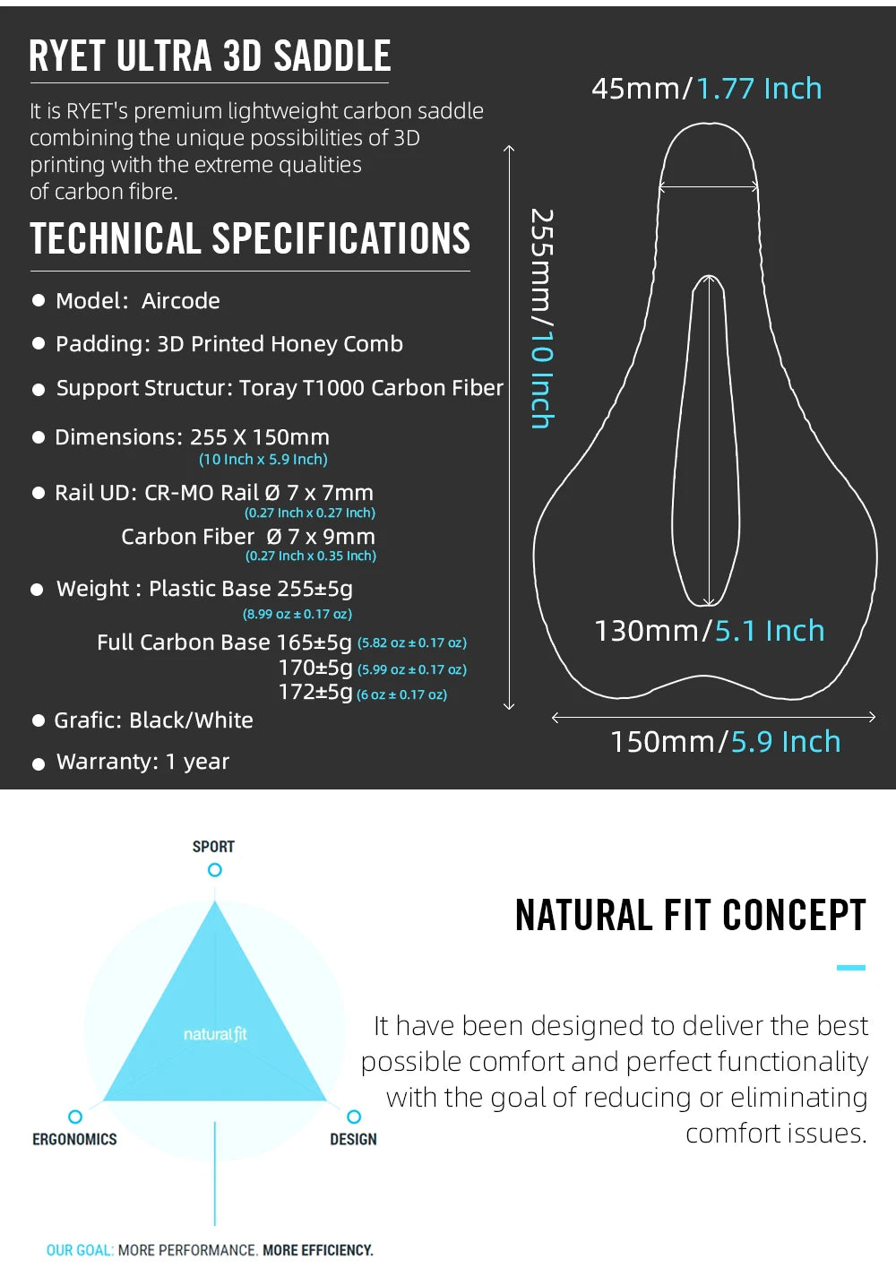 RYET 3D Printed Bicycle Saddle Ultralight Carbon Fiber Hollow Comfortable Breathable MTB Gravel Road bike Cycling Seat Parts